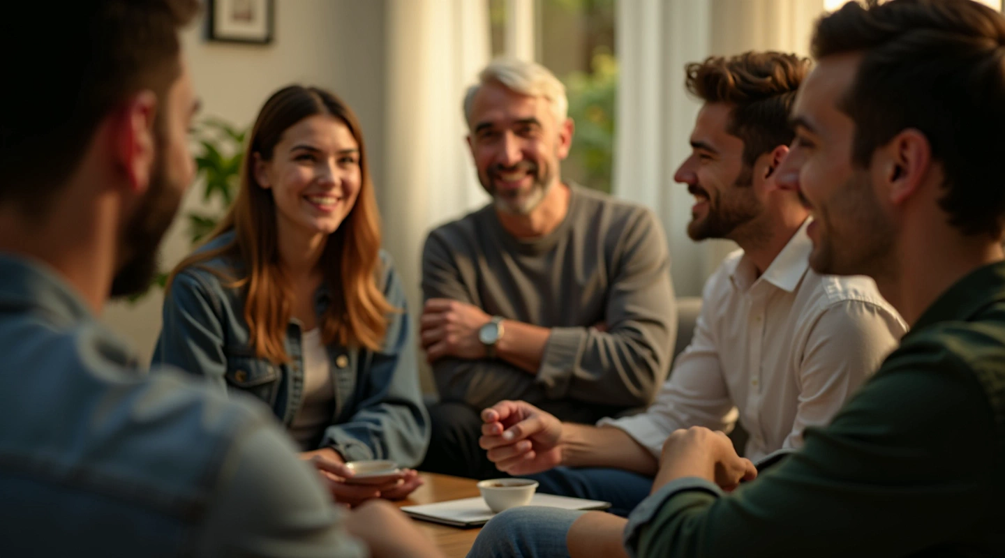 People sharing a thoughtful conversation in a collaborative setting