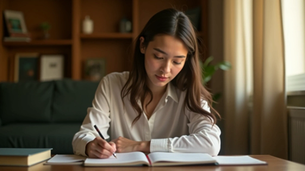 A person writing reflections in a notebook