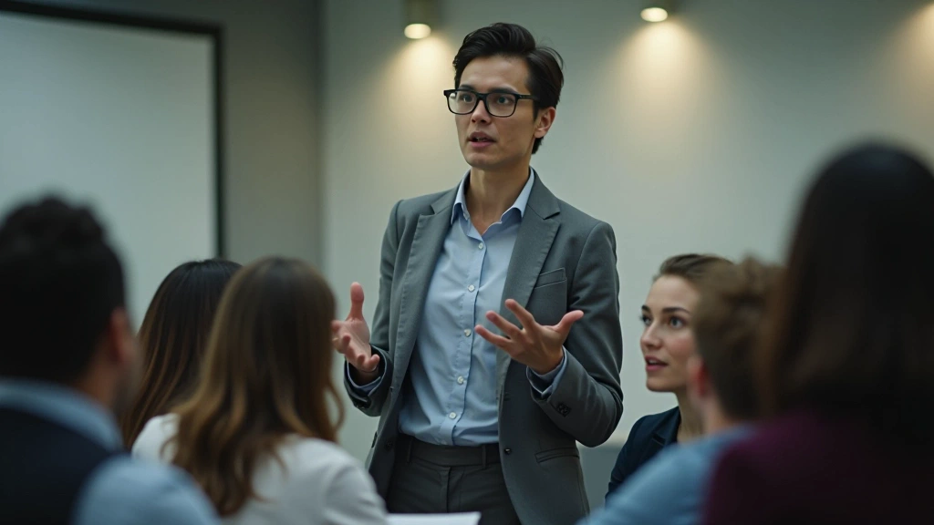 A person speaking clearly during a small group presentation