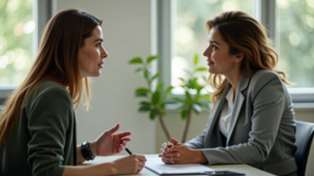 Two people having a respectful conversation in a quiet workplace