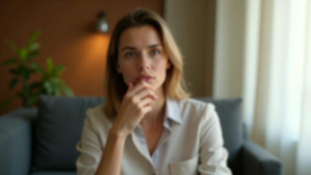 A woman reflecting in a calm professional setting